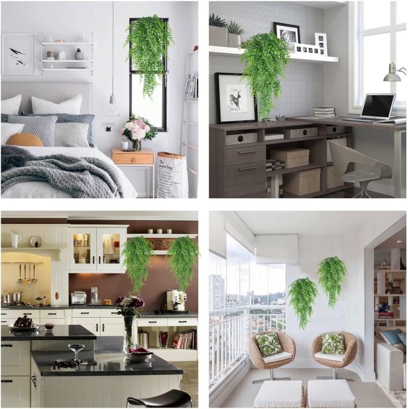 Huryfox Planta Artificial Colgante de Helecho - Decorativas de Hojas de Hiedra Falsa para Interiores y Exteriores, Decoración de Follaje Falsificado para Sala de Estar, Cocina, Balcón, Jardín - Imagen 6