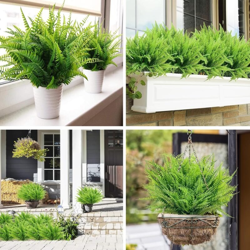 Dremisland 12 Piezas Planta Artificial 40cm Helecho Boston de Falso Arbusto Verdes Plantas de Plástico Resistente UV Rama para Jardinera Patio Boda Jarrones Hogar Jardín Granja - Imagen 7