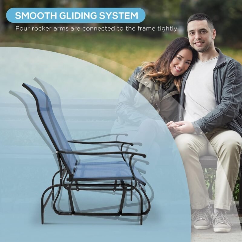 Outsunny 3-Piece Outdoor Gliders Set Bistro Set with Steel Frame, Tempered Glass Top Table for Patio, Garden, Backyard, Lawn, Light Blue - Imagen 6