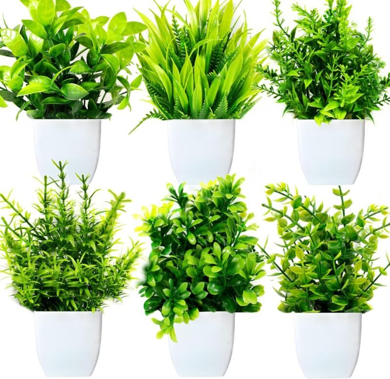 Purpledi 6 Piezas Plantas Artificiales Mini Ecologización Artificiales Macetas Plantas Plásticos Plantas Falsa, Planta Artificial Pequeña para Mesa de Despacho Baño Hogar Decoración