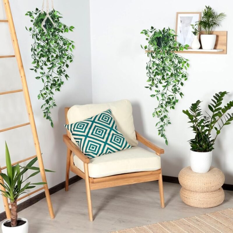 ROLLWAY 2 Piezas Plantas Artificiales Colgantes, Planta Artificial Colgante, Hojas de Mandala Artificiales para Decoración Hogar Pared Terraza Jardín (2 Piezas) - Imagen 5