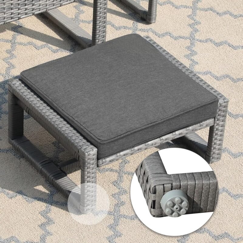 Patiorama 5 Piece Outdoor Patio Wicker Furniture Set, All Weather Grey PE Rattan Chair and Ottoman Footstool Set, W/Coffee Table, Cushions (Dark Grey) for Garden, Balcony, Porch, Space Saving Design - Imagen 7