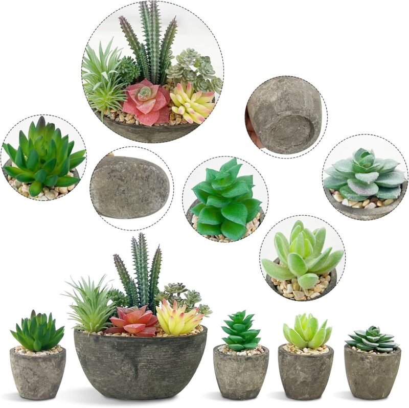 Vasemouh Plantas Artificiales, 5pcs Plantas Artificiales Decorativas, Pequeñas Bonitas Suculentas Artificiales para la Decoración Hogar, Decoracion Escritorio - Imagen 3