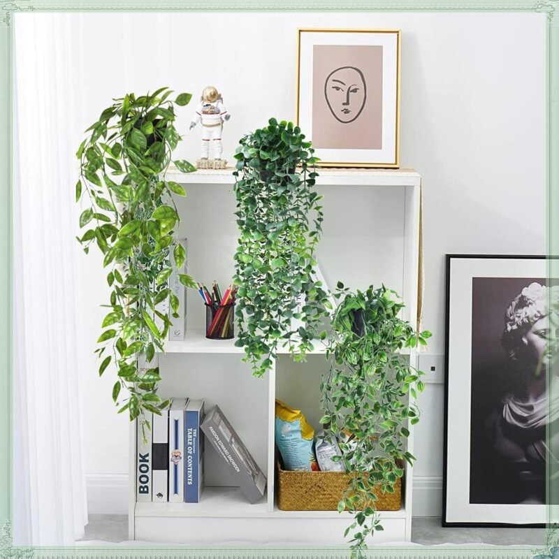 3piezas Plantas Colgantes Artificiales, 30cm Planta Colgante Simulación, Plantas Artificiales Colgantes con Maceta, Plantas Colgantes Verdes para Boda Jardín Balcón Interior Decoración de La Pared - Imagen 5