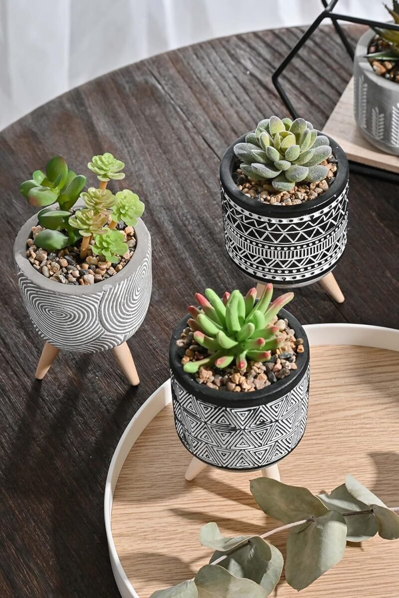 TERESA'S COLLECTIONS 3Pcs Plantas Artificiales de Plástico Baño Decoracion, Decoración del Hogar de Primavera, Macetas Decorativas con Florero Gris - Imagen 5