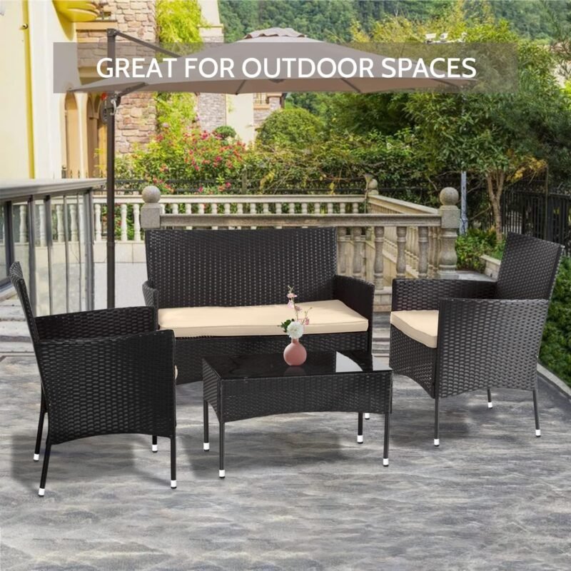 FDW Patio Furniture Set 4 Pieces Outdoor Rattan Chair Wicker Sofa Garden Conversation Bistro Sets for Yard,Pool or Backyard - Imagen 3