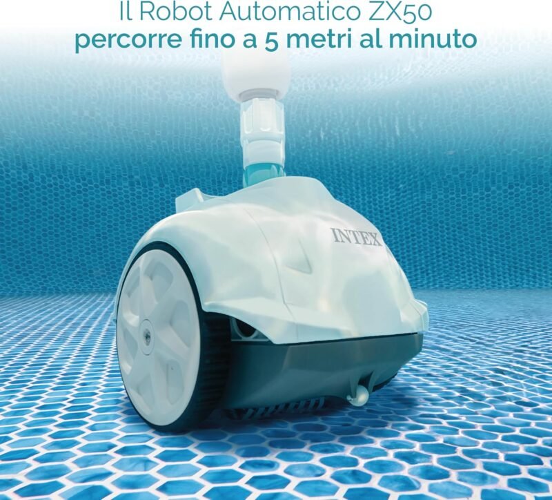 Intex 55251 - Robot limpiafondos piscina Krystal Clear ZX50, Limpiador fondo piscina automático, Manguera 6.5m antienrredos, recipiente para desechos 0,8L y giro automático, Limpiafondos piscina - Imagen 3