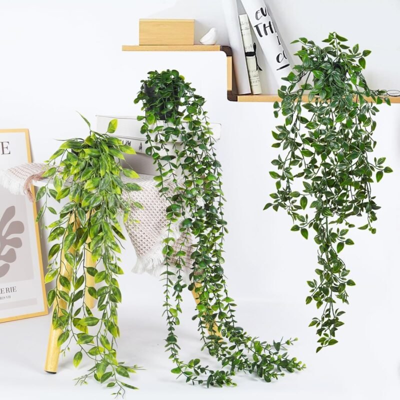 3 Piezas Plantas Artificiales, Plantas Artificiales Decorativas con Maceta, 63-87CM Largo Hiedra Verde, Colgantes Planta Artificial para Exterior Interior Jardín Pared Decorativas - Imagen 6