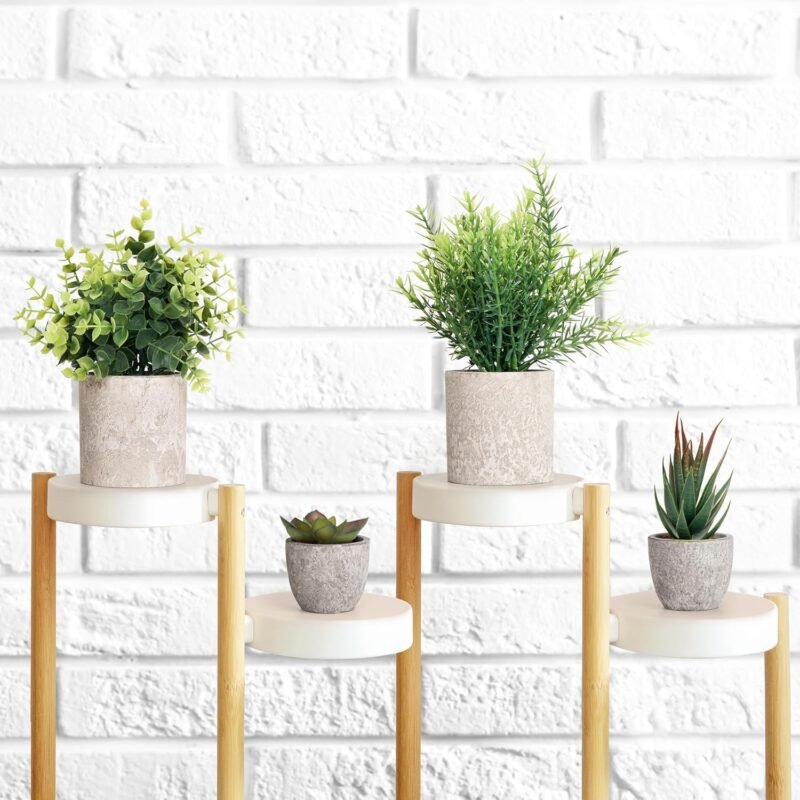 Winter Shore Planta Artificial Verde Pequeña (Pack de 4) - Plantas Artificiales Decorativas con Estilo Campesino - Maceta Interior para Baño y Escritorio de Oficina - Eucalipto y Plantas Suculentas - Imagen 5