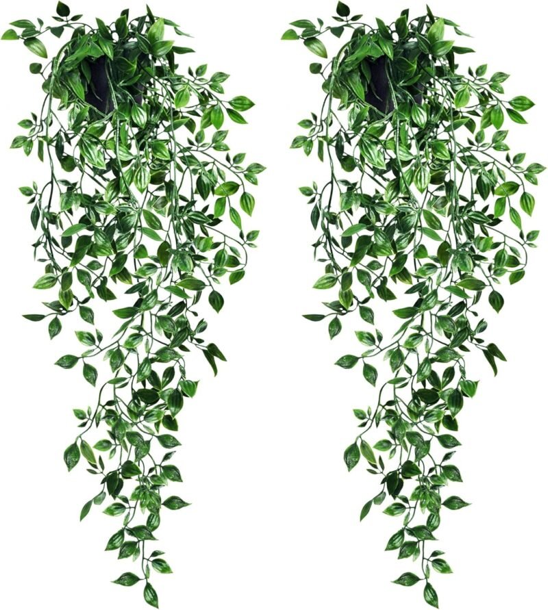 ROLLWAY 2 Piezas Plantas Artificiales Colgantes, Planta Artificial Colgante, Hojas de Mandala Artificiales para Decoración Hogar Pared Terraza Jardín (2 Piezas)