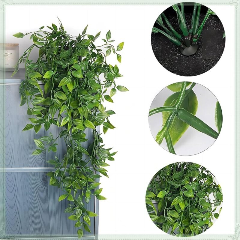 3piezas Plantas Colgantes Artificiales, 30cm Planta Colgante Simulación, Plantas Artificiales Colgantes con Maceta, Plantas Colgantes Verdes para Boda Jardín Balcón Interior Decoración de La Pared - Imagen 3