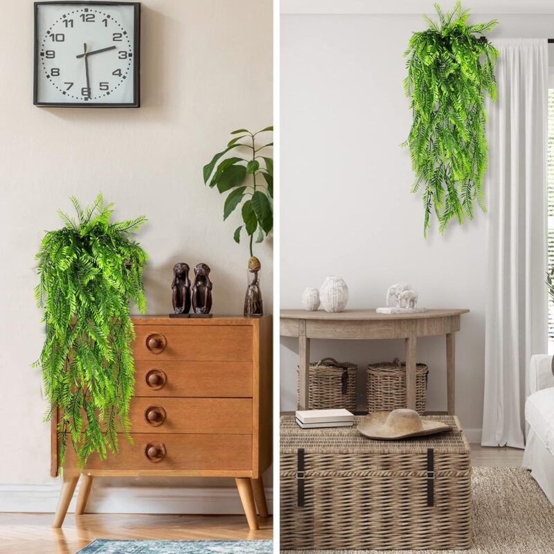 8 Piezas Plantas Artificiales Colgantes Enredadera Planta Artificial Colgante, Planta Artificial Exterior Decorativas Hanging Plants Plástico Planta de Helechos Decoración Pared Terraza Jardín - Imagen 4