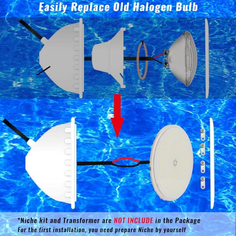 LyLmLe Foco LED Piscina Relleno de Resin, 35W PAR56 Lámpara(equivalente 300W halógena bombilla), Iluminación LED Piscina Empotrable, 3500lm, Ángulo de 140 °, IP68 Impermeable, 12V AC/DC, 6000K - Imagen 5