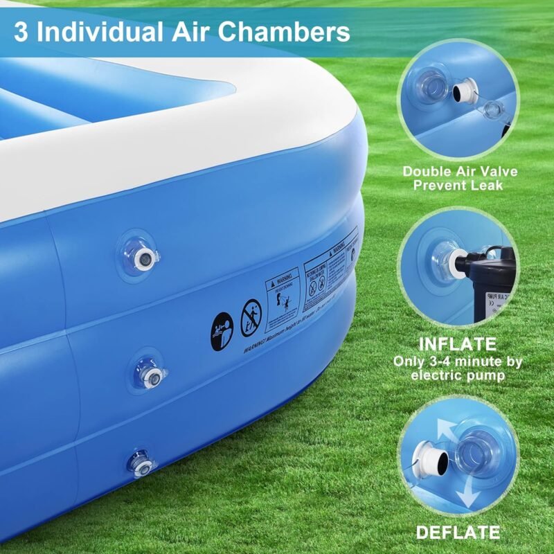 Duerer Piscina Hinchable Rectangular Piscina Infantil Inflable, Piscina Familiar En El Patio Trasero, Fiesta AcuáTica De Verano, Exterior, JardíN, Adultos, Juego Simple - 241cm x 142cm x 56cm - Imagen 3