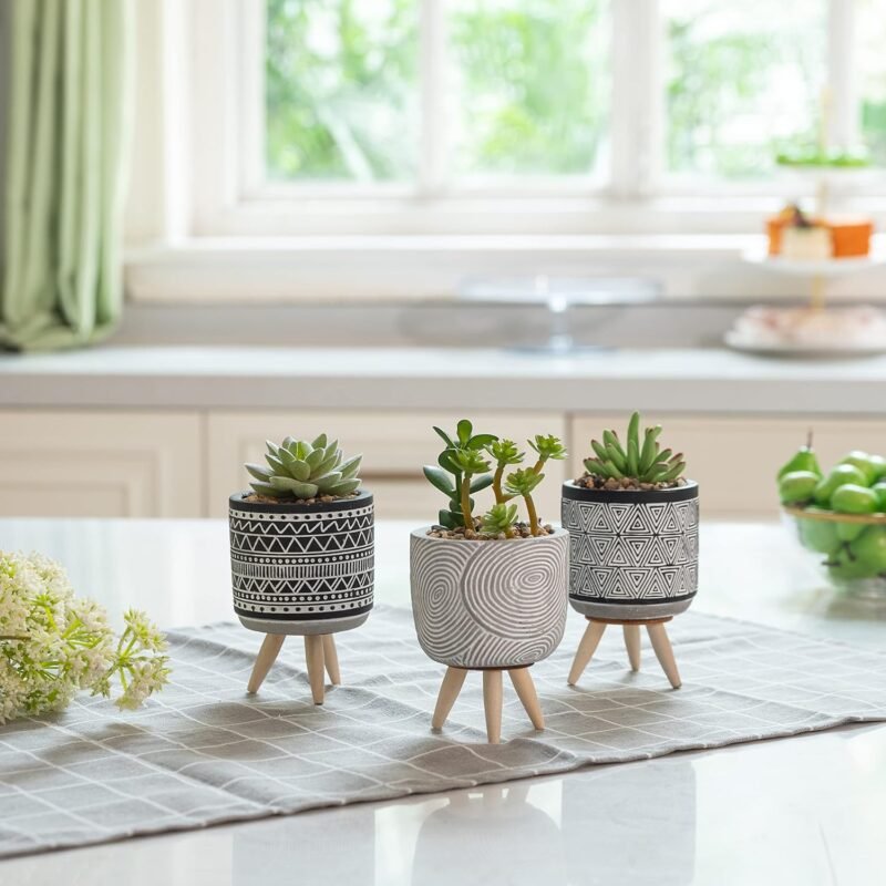 TERESA'S COLLECTIONS 3Pcs Plantas Artificiales de Plástico Baño Decoracion, Decoración del Hogar de Primavera, Macetas Decorativas con Florero Gris - Imagen 2