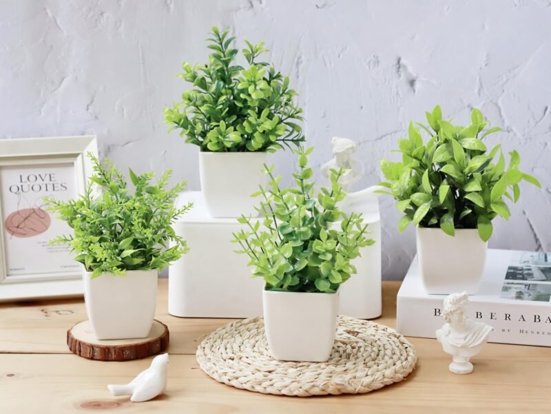 Roqueen 4 Piezas Plantas Artificiales Mini Ecologización Artificiales Macetas Plantas Plásticos Plantas Falsa para Casa Baño Oficina Mesa Decoración - Imagen 3