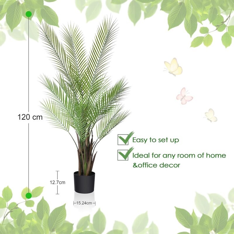 Kazeila Plantas Artificiales Decorativas Grandes 120cm Palmera Artificial Arbol Artificial para Interior y Exterior Hogar Casa Jardín Oficina Decorativas(1Pack) - Imagen 3