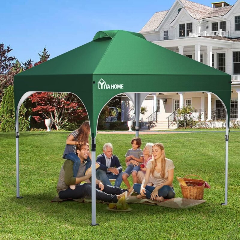 YITAHOME Carpa Plegable Gazebo 3X3 m, Cenador Impermeable Pabellón De Jardín y 4 Bolsas de Arena, Protección UV Altura Ajustable con Bolsa con Ruedas para Camping, Fiestas, Exterior, Verde - Imagen 9