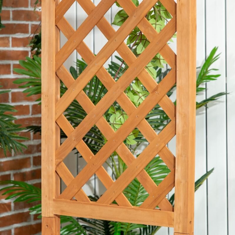 Outsunny Patio Garden Bench Arbor Arch with Pergola and 2 Trellises, 3 Seat Natural Wooden Outdoor Bench for Grape Vines & Climbing Plants, Backyard Decor, Brown - Imagen 8