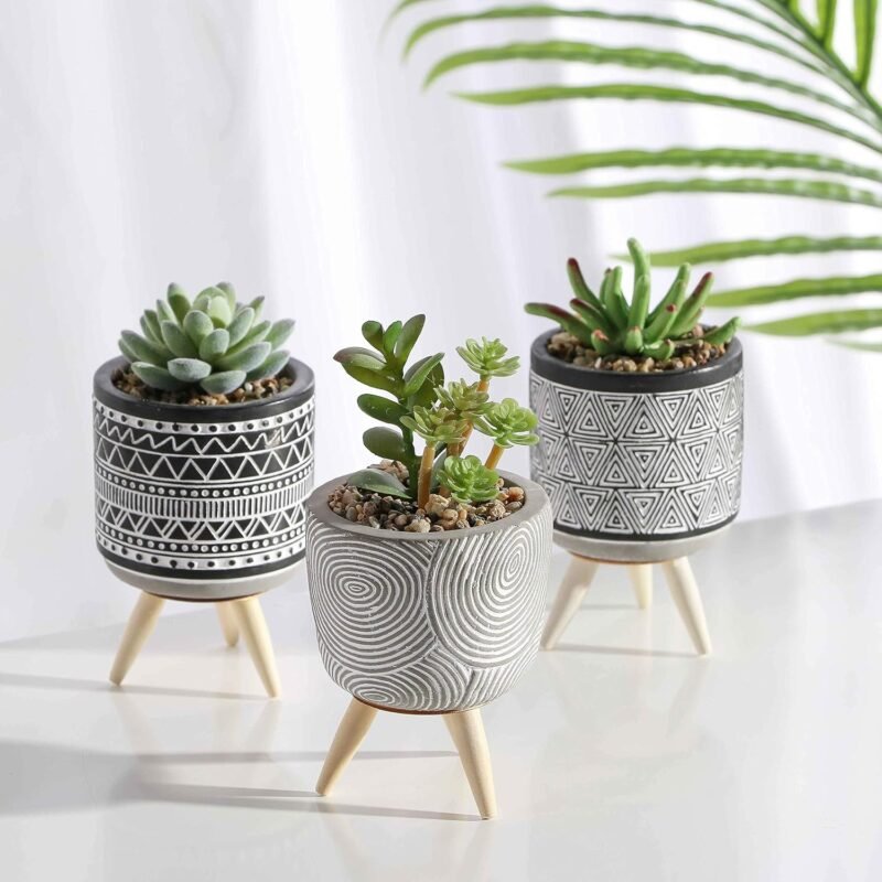 TERESA'S COLLECTIONS 3Pcs Plantas Artificiales de Plástico Baño Decoracion, Decoración del Hogar de Primavera, Macetas Decorativas con Florero Gris - Imagen 3