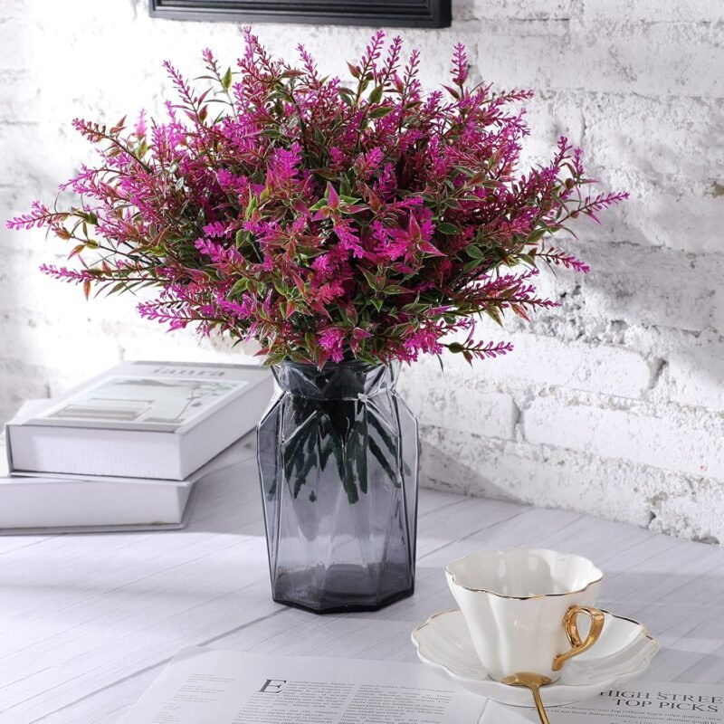 WILLBOND 12 Paquetes arbustos de Lavanda Artificial Flores Artificiales para Lavanda Verde Artificial Plantas Resistentes a los Rayos UV para arreglo Floral, Centro de Mesa, jardín casa (Fucsia) - Imagen 5