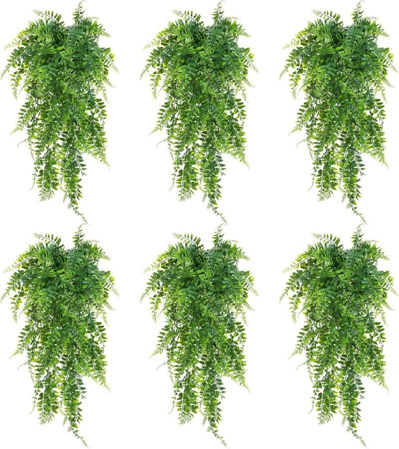 6 Piezas Plantas Artificiales Colgantes, Planta Artificial Colgante de Helecho, Plantas de Escalada Falsas, Plantas Artificiales Decorativas, para Interior y Exterior, Salas de Estar, Balcón (90 CM)