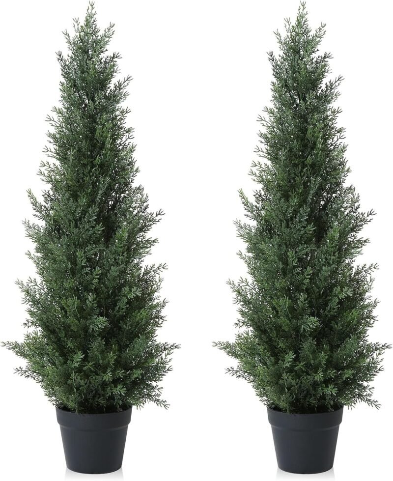 CROSOFMI Planta Artificial Grande Exterior Decorativas 95 cm Cedar Tree Arbol Artificial con Maceta(2 Pack)