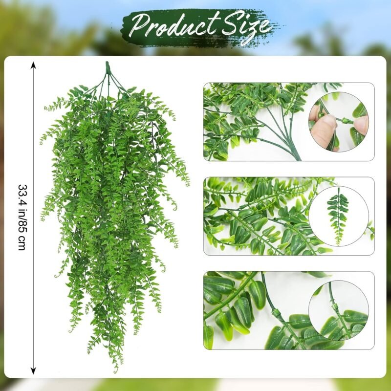 Huryfox Planta Artificial Colgante de Helecho - Decorativas de Hojas de Hiedra Falsa para Interiores y Exteriores, Decoración de Follaje Falsificado para Sala de Estar, Cocina, Balcón, Jardín - Imagen 2