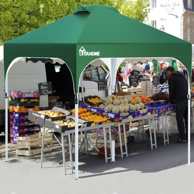 YITAHOME Carpa Plegable Gazebo 3X3 m, Cenador Impermeable Pabellón De Jardín y 4 Bolsas de Arena, Protección UV Altura Ajustable con Bolsa con Ruedas para Camping, Fiestas, Exterior, Verde - Imagen 7