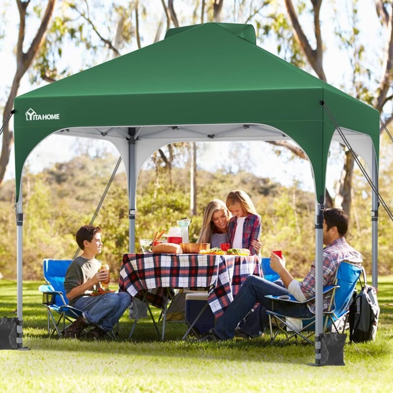 YITAHOME Carpa Plegable Gazebo 3X3 m, Cenador Impermeable Pabellón De Jardín y 4 Bolsas de Arena, Protección UV Altura Ajustable con Bolsa con Ruedas para Camping, Fiestas, Exterior, Verde - Imagen 2