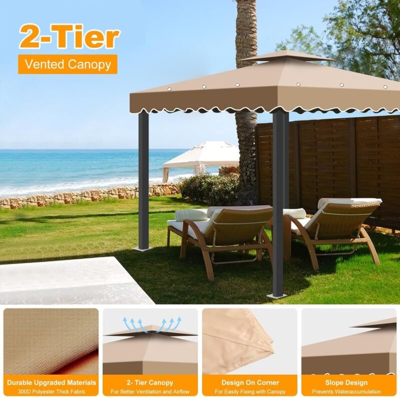 Techo de Repuesto 3 x 3 m para Cenador de Jardín con ventilación, 2 Niveles Cubierta para Carpa Pabellon, Techo de Repuesto Desmontable para Camping, Playa, Barbacoa Gazebo - Imagen 2