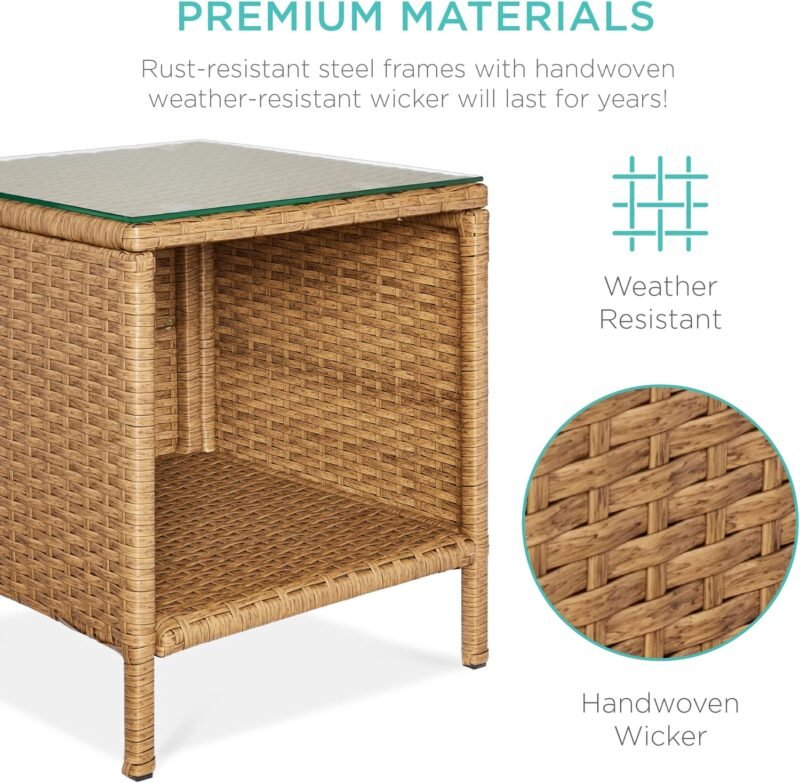 Best Choice Products 3-Piece Outdoor Wicker Conversation Bistro Set, Space Saving Patio Furniture for Garden w/Side Table - Natural/Ivory - Imagen 5