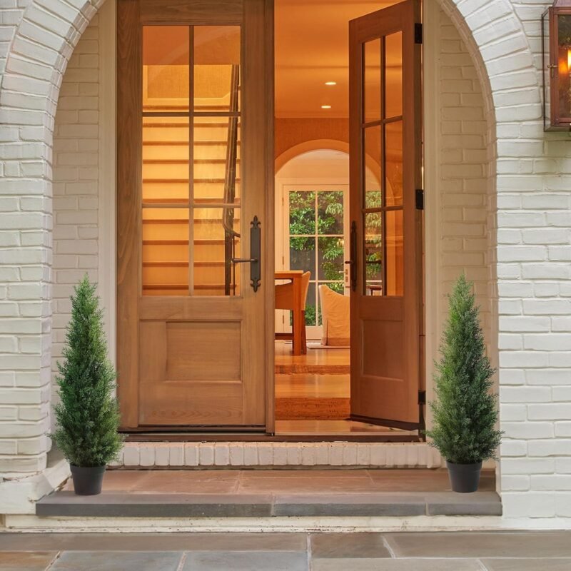 CROSOFMI Planta Artificial Grande Exterior Decorativas 95 cm Cedar Tree Arbol Artificial con Maceta(2 Pack) - Imagen 4