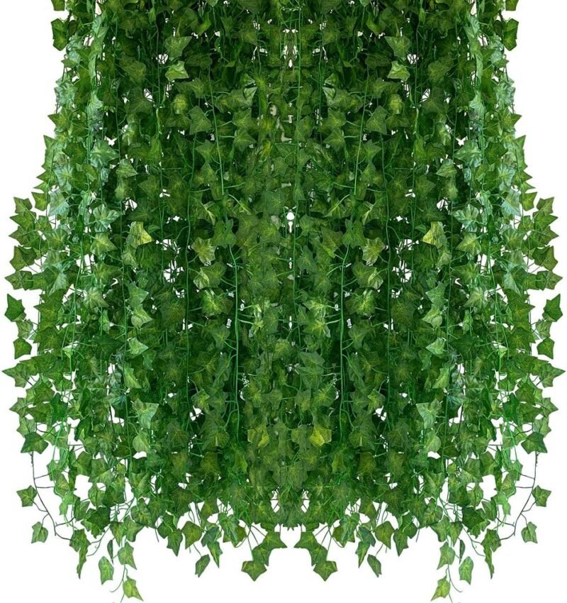 Homvik Plantas Hiedras Enredaderas Artificiales 24Pcsx2.4m Plantas Colgantes Artificiales Guirnalda para Decoración Exterior Boda Hogar Seto Jardín Escalera Ventana Balcón Valla Mesa Fiesta Interior