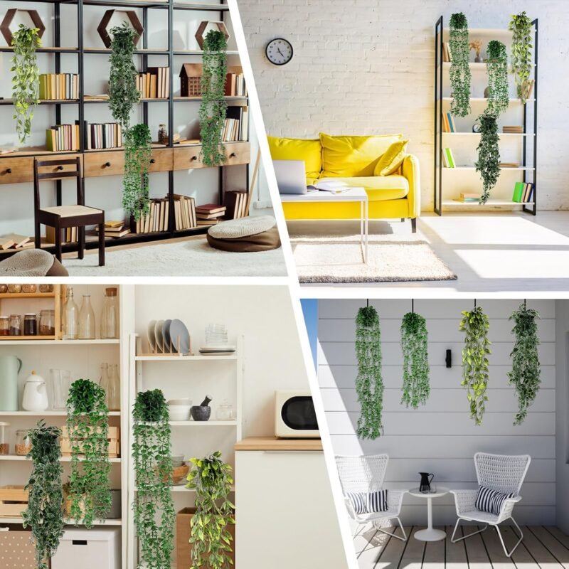 VFANDV 4 Piezas Plantas Artificiales Colgantes, Plantas Colgantes Hiedra Verde Artificial con Macetas 56/65/80/85cm Interior Exterior Plantas Artificiales Decorativas para Sala de Estar Balcón Jardín - Imagen 7