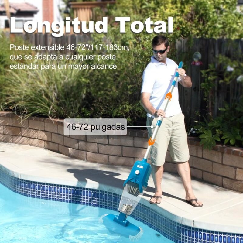 PoolyPoly Aspirador de Piscina Inalámbrica con Succión Fuerte, Limpiafondos Piscina a Bateria con Mango Telescópico, 1,5Litros de Filtro, Aspiradora Manual para Jacuzzi, SPA, Piscina, Azul - Imagen 5
