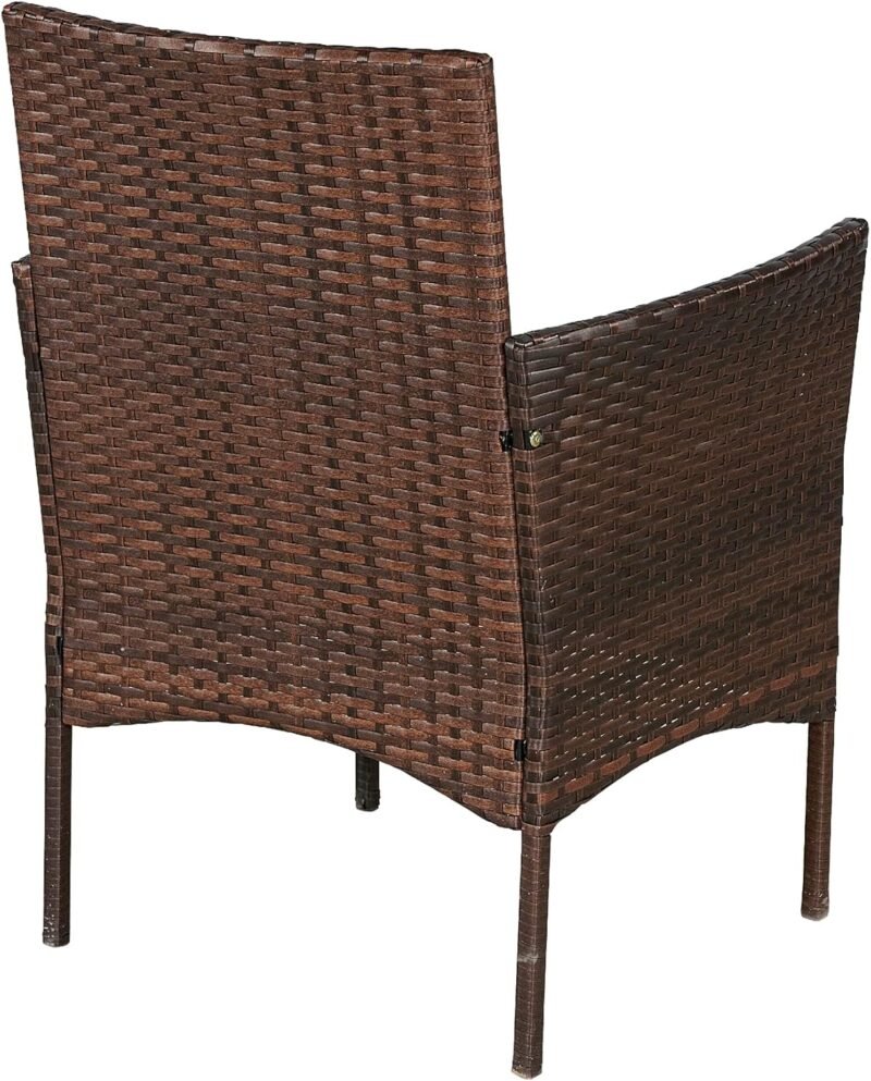 BTEXPERT Outdoor Wicker Patio Conversation 3 Piece Bistro Set Garden Yard Porch Furniture Space Saving Rattan Two Chairs Cushions Side Storage Tempered Glass Table Brown 3pc Set - Imagen 6