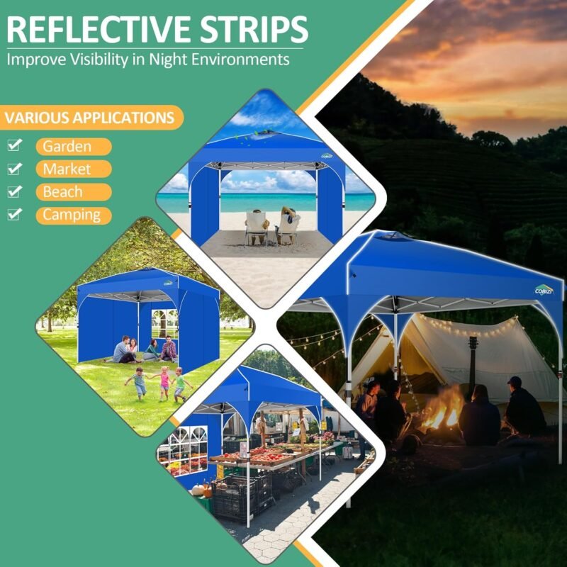 COBIZI Cenador Plegable de 3 x 3 m, Resistente al Agua, Estable, Resistente al Invierno, para Fiestas, jardín, 3 Paneles Laterales, Plegable, para Camping, Festivales, Jardines, Playas, Negocios, 4 - Imagen 5