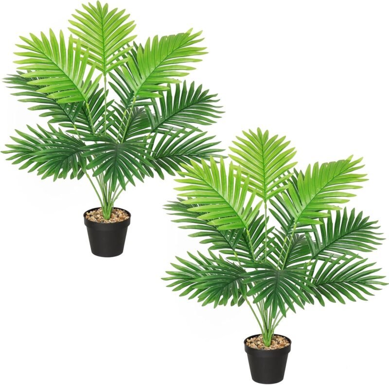 SOMYTING Planta artificial grande de areca de 68 cm de alto 12 ramas en maceta, planta artificial tropical hawaiana verde planta falsa real plantas artificiales decoración de oficina planta verde 2pcs