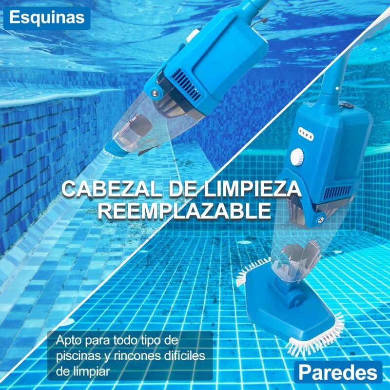 PoolyPoly Aspirador de Piscina Inalámbrica con Succión Fuerte, Limpiafondos Piscina a Bateria con Mango Telescópico, 1,5Litros de Filtro, Aspiradora Manual para Jacuzzi, SPA, Piscina, Azul - Imagen 4