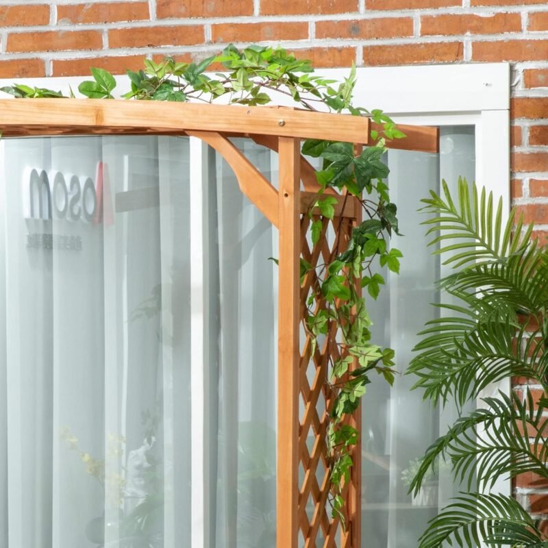Outsunny Patio Garden Bench Arbor Arch with Pergola and 2 Trellises, 3 Seat Natural Wooden Outdoor Bench for Grape Vines & Climbing Plants, Backyard Decor, Brown - Imagen 7