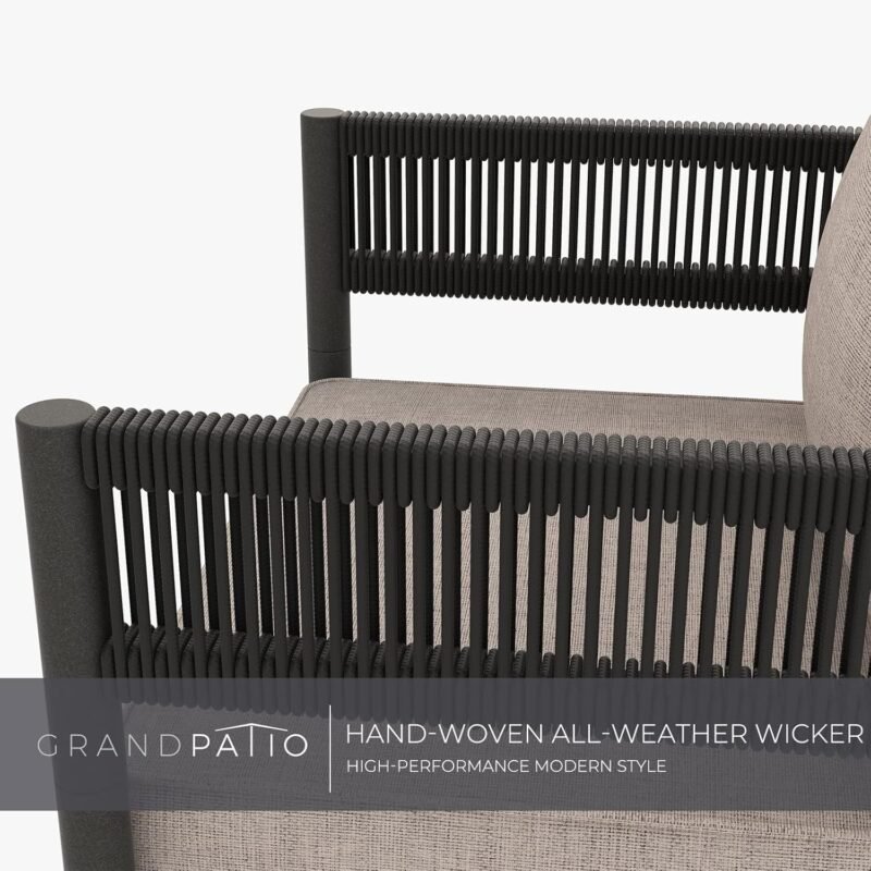 Grand patio 5-Piece Outdoor Furniture Set with Thick Cushions and Coffee Table, Wicker Sofa Conversation Set for Backyard, Beige - Imagen 6