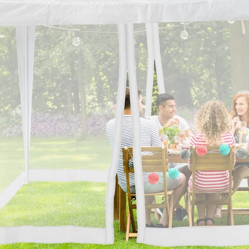 Relaxdays Mosquitera para Carpa, Malla Antimosquitos Cenador 3 x 3 m, 2 Laterales, Red Antiinsectos, Cremallera, Blanco - Imagen 3