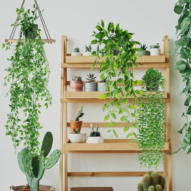 ENCOUN 3PCS Plantas Artificiales Colgantes con Macetas, 55-90cm, Plantas Artificiales Decorativas para Cocina, Sala de Estar, Balcón, Jardín - Imagen 7