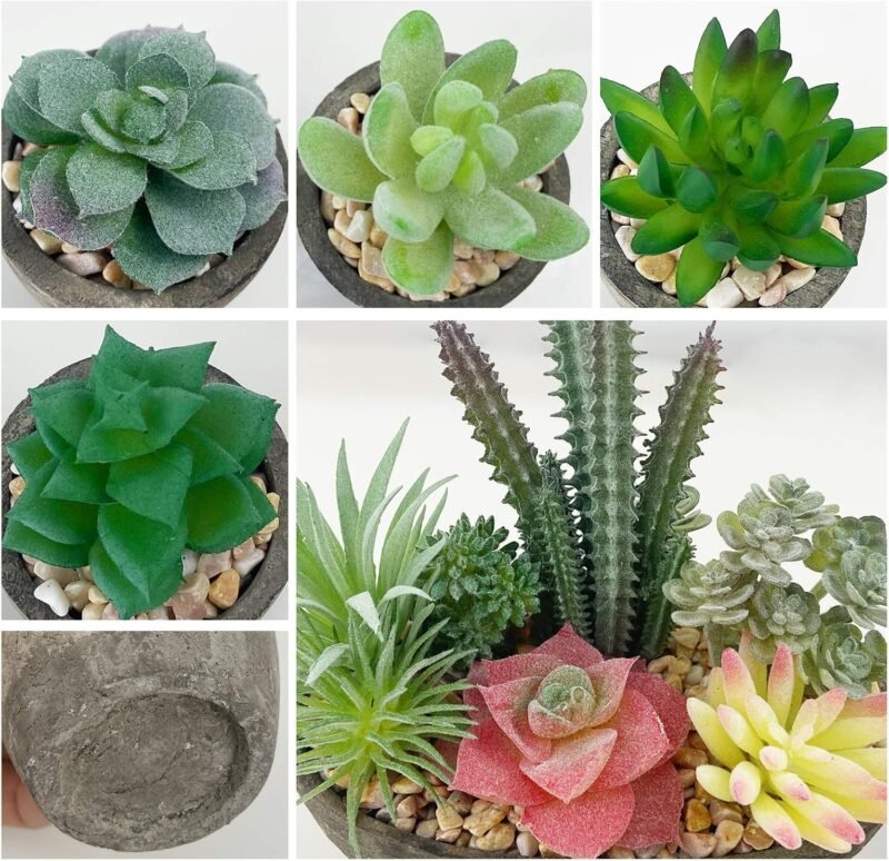 Vasemouh Plantas Artificiales, 5pcs Plantas Artificiales Decorativas, Pequeñas Bonitas Suculentas Artificiales para la Decoración Hogar, Decoracion Escritorio - Imagen 4