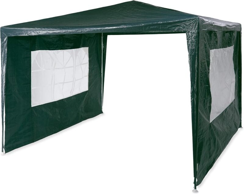 Relaxdays Pavilion 3x3 m, 2 paneles laterales, estructura de metal, lona PE, ventana, carpa de fiesta del festival, cerrada, verde - Imagen 3