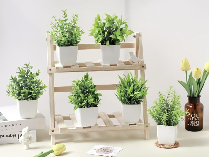 Roqueen 6 Piezas Pequeño Plantas Artificiales con Macetas, Plásticos Mini Plantas Falsas para Mesa Estante Baño Oficina Casa Decoración - Imagen 3