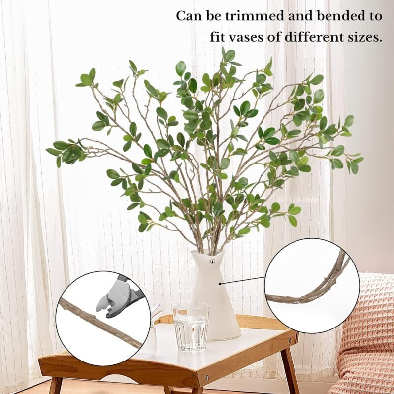 Dremisland 3 Piezas Planta Artificial 110cm Artificiales Ficus Ramas Spray Tallos Vegetación Artificial Ramita Ficus con Verde Eucalipto Hojas para Relleno Jarrones Oficina de Boda Casa Decoración - Imagen 2
