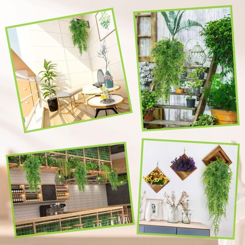 6 Piezas Plantas Artificiales Colgantes, Planta Artificial Colgante de Helecho, Plantas de Escalada Falsas, Plantas Artificiales Decorativas, para Interior y Exterior, Salas de Estar, Balcón (90 CM) - Imagen 7