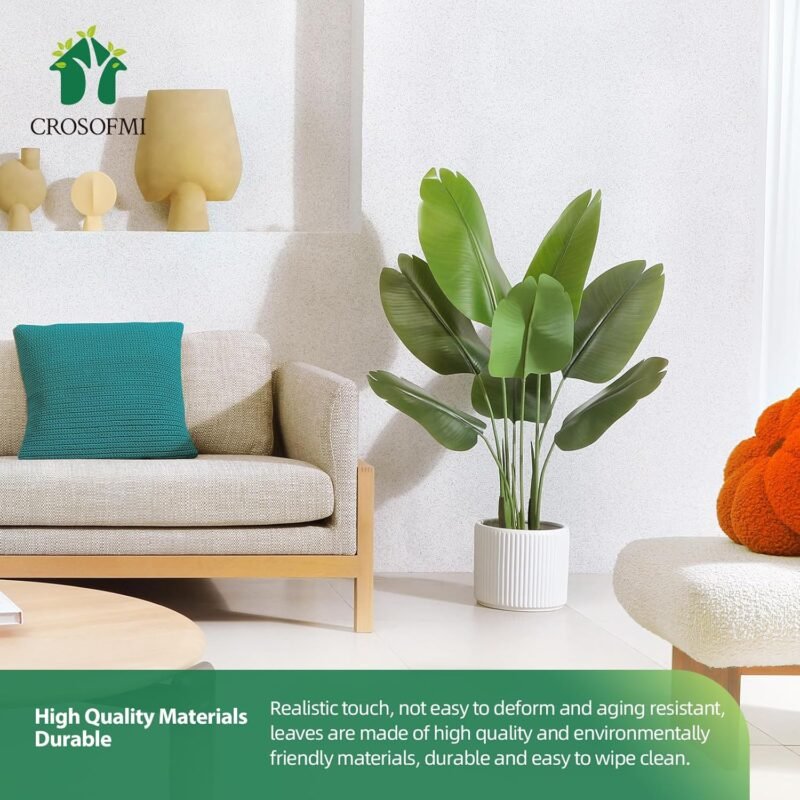 CROSOFMI Planta Artificial Ave del Paraíso 120 cm Palmera Tropical Falsa con 8 Hojas, Plantas Artificiales Maceta para Interior Exterior Casa Hogar Oficina Jardín Decoración Moderna（1 Pack） - Imagen 8